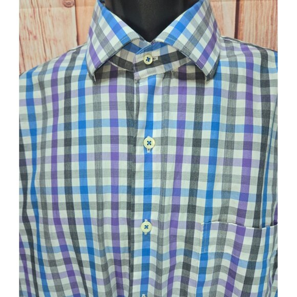 Peter Millar Mens Multicolor Gingham Check Dress Shirt Large - Picture 3 of 6